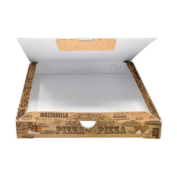 Scatolificio Martinelli Srl: Contenitore Pizza 24×24 Avana h. 3 cm con chiusura Italiana (Occhiellata)