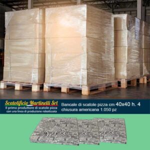 Scatolificio Martinelli Srl: bancale di cartoni pizza d'asporto cm 40x40 h. 4 con chiusura americana 1050 pz