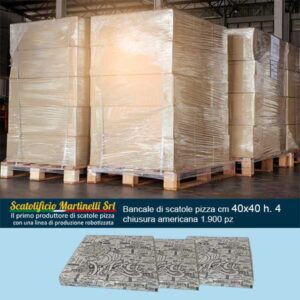 Scatolificio Martinelli Srl: bancale di cartoni pizza d'asporto cm 40x40 h. 4 con chiusura americana 1900 pz